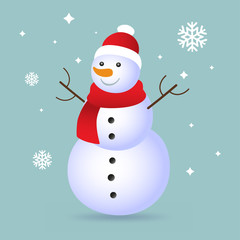 Christmas snowman isolated on blue background with shadow