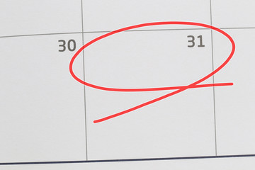 Focus on number 31 in calendar and empty red ellipse.