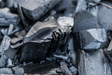 Black charcoal background texture copy space, close-up