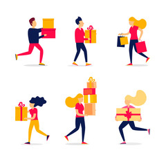 Sales people are running for shopping. Vector illustration 