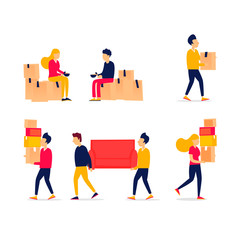 Moving people wear things. Vector illustration