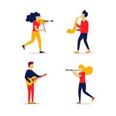 Jazz, people play musical instruments. Vector illustration