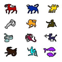 Icons. All signs of the zodiac. Colorful shapes
