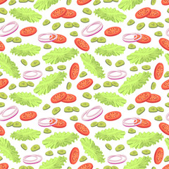 Fresh greens food seamless pattern. Vegan vector background illustration