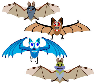 cartoon Bat, magic animal, a set of different colors and shapes