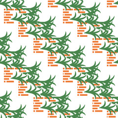 Abstract pattern with bricks and leaves isolated on white. Vector illustration