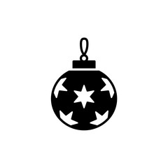 Obraz premium Black & white vector illustration of christmas ornament with stars. Flat icon of holiday bauble. Decorative festive round ball for home & office. Isolated on white background.