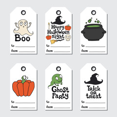 Halloween gift tags. Printable tags collection. Handdrawn lettering phrase. Label. Design element for Halloween. - 225328759
