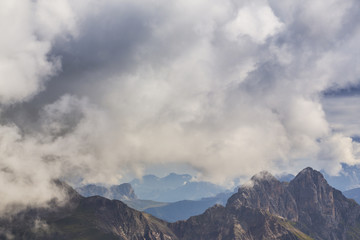 Beautiful storm cloudscape in the Dolomite Alps, Italy, in summer