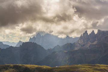Beautiful storm cloudscape in the Dolomite Alps, Italy, in summer