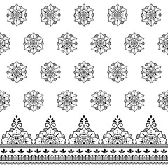 Fototapeta premium Seamless decorative pattern borders with flower for design, application of henna, Mehndi and tattoo in ethnic oriental indian style.