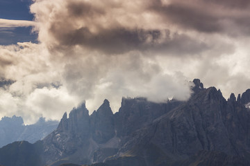 Beautiful storm cloudscape in the Dolomite Alps, Italy, in summer
