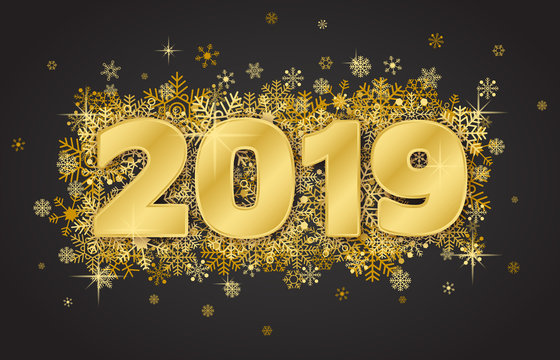 Happy new year card 2019 on dark background 