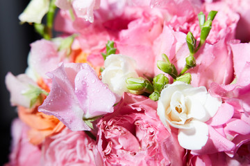 A Bucket of peony flowers close-up