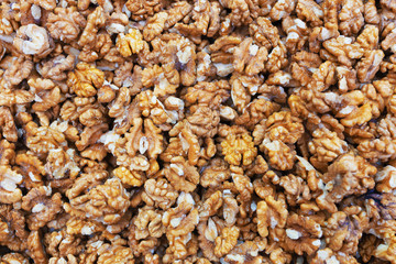 Background of walnuts close-up