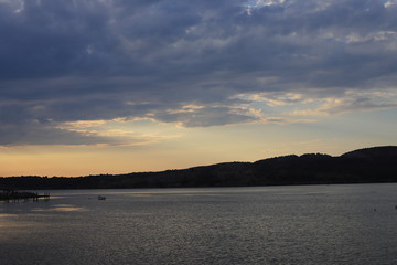 marine pond of Guissan at sunset in mediterranean, Aude in the south of France
