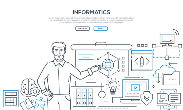 Informatics - modern colorful line design style banner