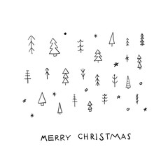 Merry Christmas tree snow winter season postcard