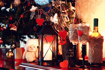 wine bottle glass valentine heart candle