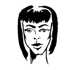 Brush grunge style simple portrait. Ink handmade drawing. Modern vector illustration.