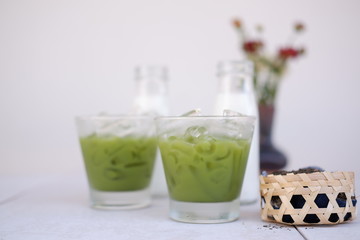 Iced green tea with milk