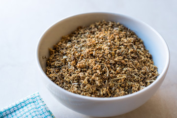 Dried Elderflower (Sambucus) / Dry Elderberry in Ceramic Bowl.