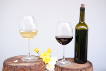 red wine and white wine on table