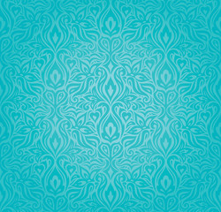 Turquoise  floral holiday vintage background design trendy blue-to-green fashion wallpaper pattern
