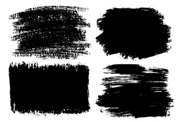 Vector set of hand drawn brush strokes, stains for backdrops. Monochrome design elements set. One color monochrome artistic hand drawn backgrounds.