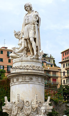 Fototapeta na wymiar Genoa, Italy - monument to Christopher Columbus in Piazza Acquaverde, built and dedicated to the navigator in 1862.