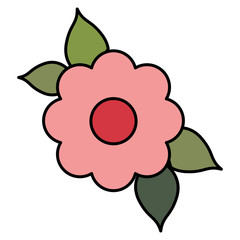 beautiful flower with leafs isolated icon