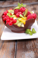 fruit salad in chocolate bowl