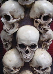 Human skulls close-up. Halloween Dia De Los Muertos Celebration. Background.