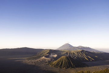 Fototapeta na wymiar Lanscape of Mount Bromo volcano during sunrise and clear sky, East Java, Indonesia.