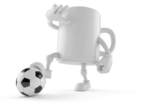 Mug character with soccer ball