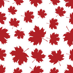 Seamless pattern with autumn maple leaves.  Red leaves on white background. Vector illustration