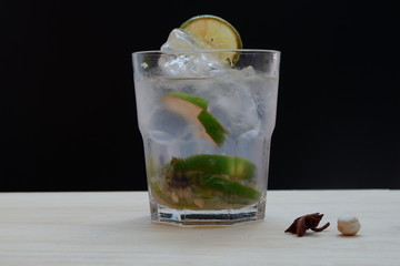 vodka with lime alcoholic cocktail copy space