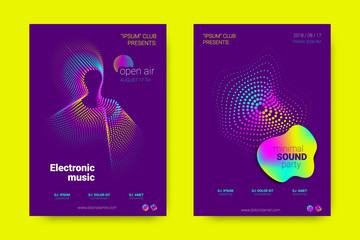 Naklejka premium Music Posters with Wave Lines and Distortion.