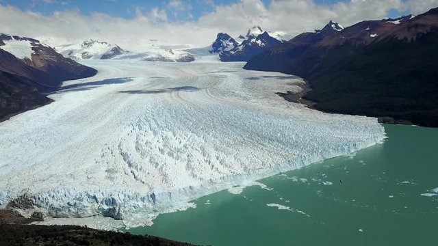 Aerial view of Perito Moreno glacier in Lago Argentino, Argentina.