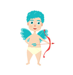 Cute curly cupid with a bow and arrow. For a valentine or a card for Valentines Day