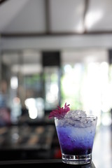 blue cocktail on counter bar