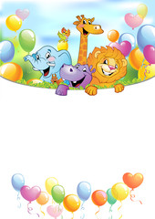 Cartoon cheerful animals, holiday background