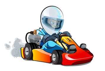 Cartoon kart racer isolated on white background - obrazy, fototapety, plakaty