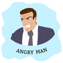 Angry man, agressive boss, director. Vector cartoon illustration.
