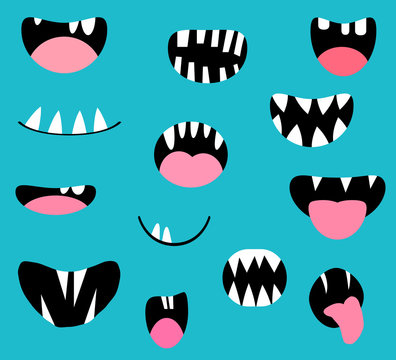 Vector monster mouths, open and closed with tongues and teeth