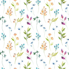 Watercolor floral hand drawn colorful bright seamless pattern - 225341140