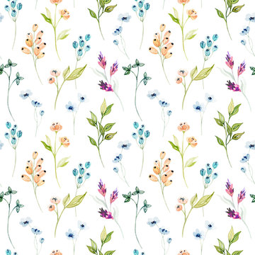 Fototapeta Watercolor floral hand drawn colorful bright seamless pattern