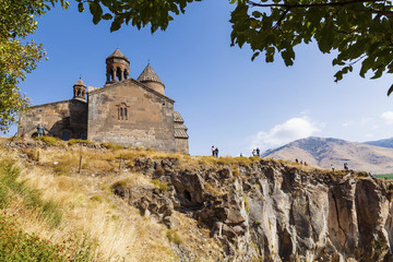 Fototapeta na wymiar Medieval armenian monastery Saghmosavank, located near gorge of Kassakh river. Ashtarak district, Armenia