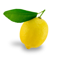 fresh lemon with leaf on white background, clipping path