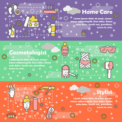 Vector thin line art beauty banner template set